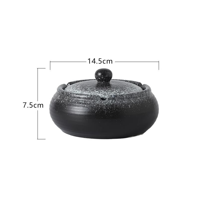 Retro Ceramic Ashtray with Cover Anti-ash Flying Round Cigarette Butts Cylinder Home Decoration Accessories Ceramic Ashtray