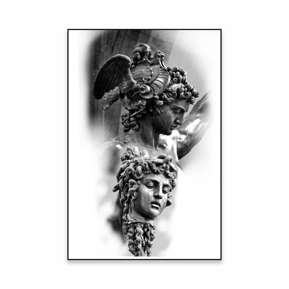 Perseus with the Head of Medusa Poster Black and White Ancient Greek God Wall Art Prints Canvas Painting Home Room Decoration