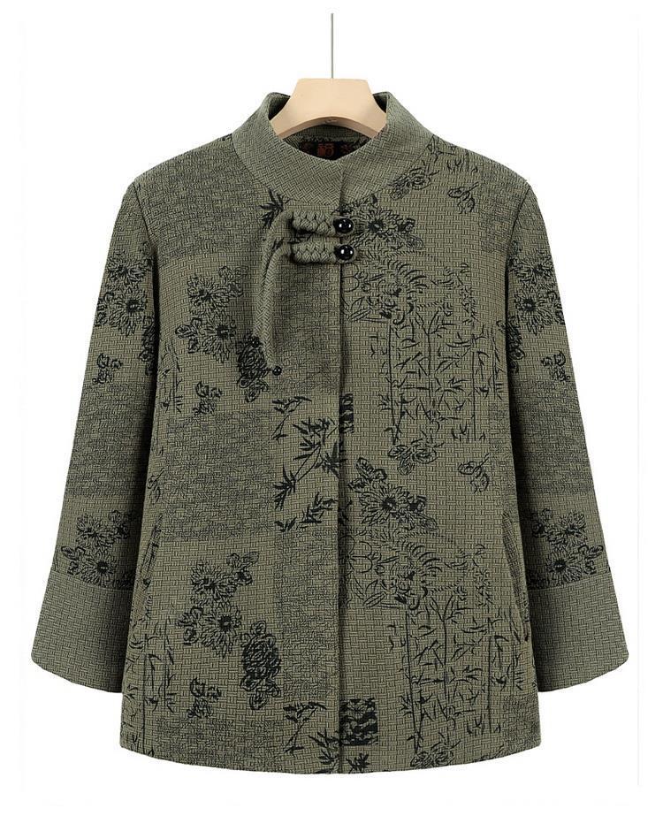 Stilfull ullkappa i kinesisk stil för medelålders och äldre kvinnor - Förtjockat sammets ytterplagg för höst och vinter