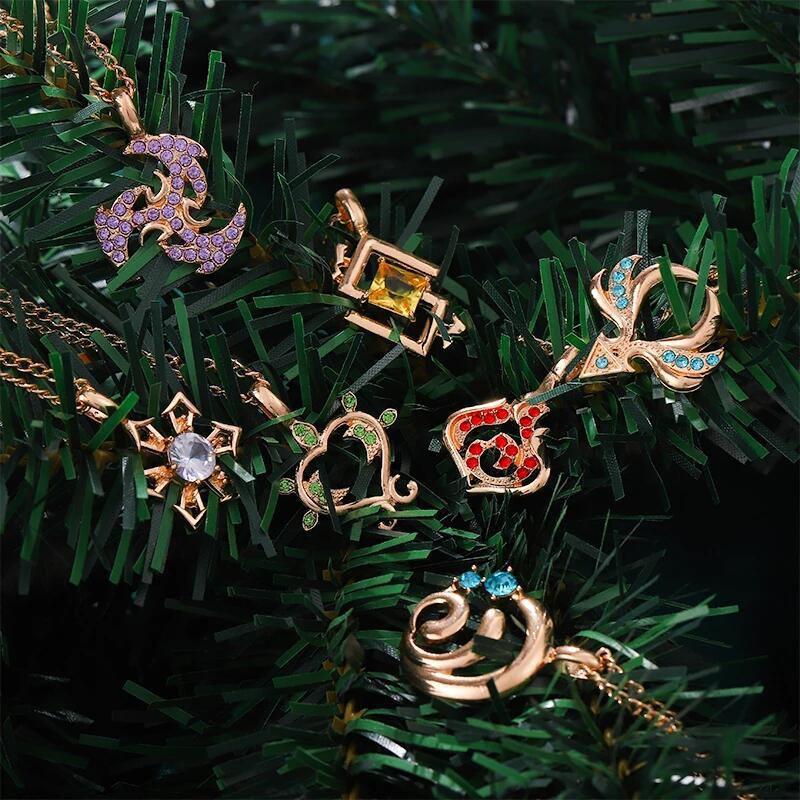 Genshin Impact Vision Element Diamond Pendant Necklace Alloy Chain Zircon Inlaid