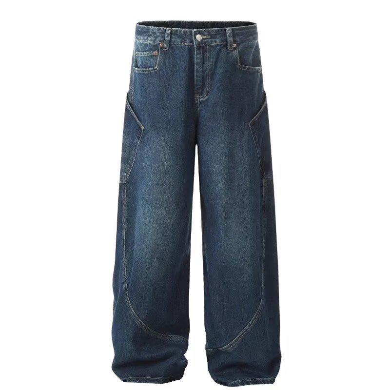 

Men s Retro Wide-Leg Scimitar Patchwork Jeans with Big Pockets 3XL