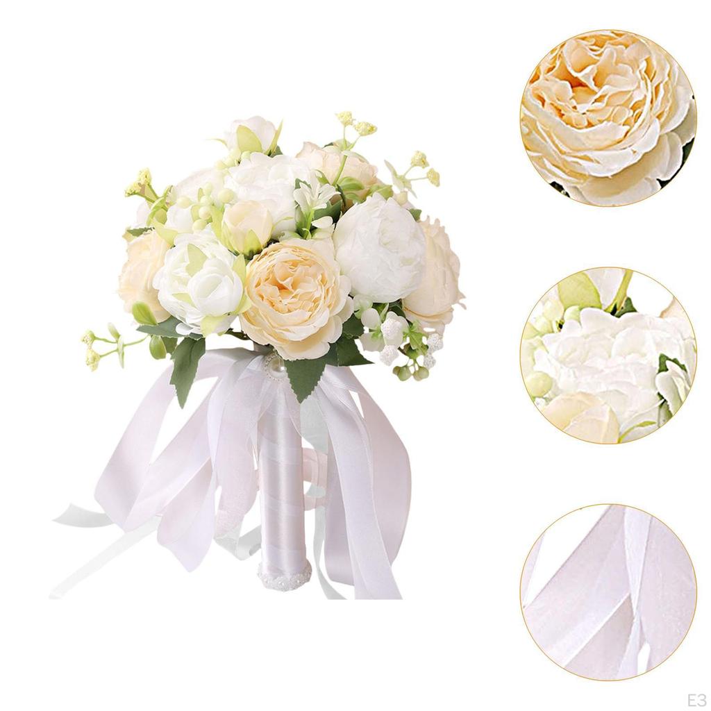 Artificial Roses Bridal Wedding Bouquet 9.8inch Tall Decorative Handmade for Party