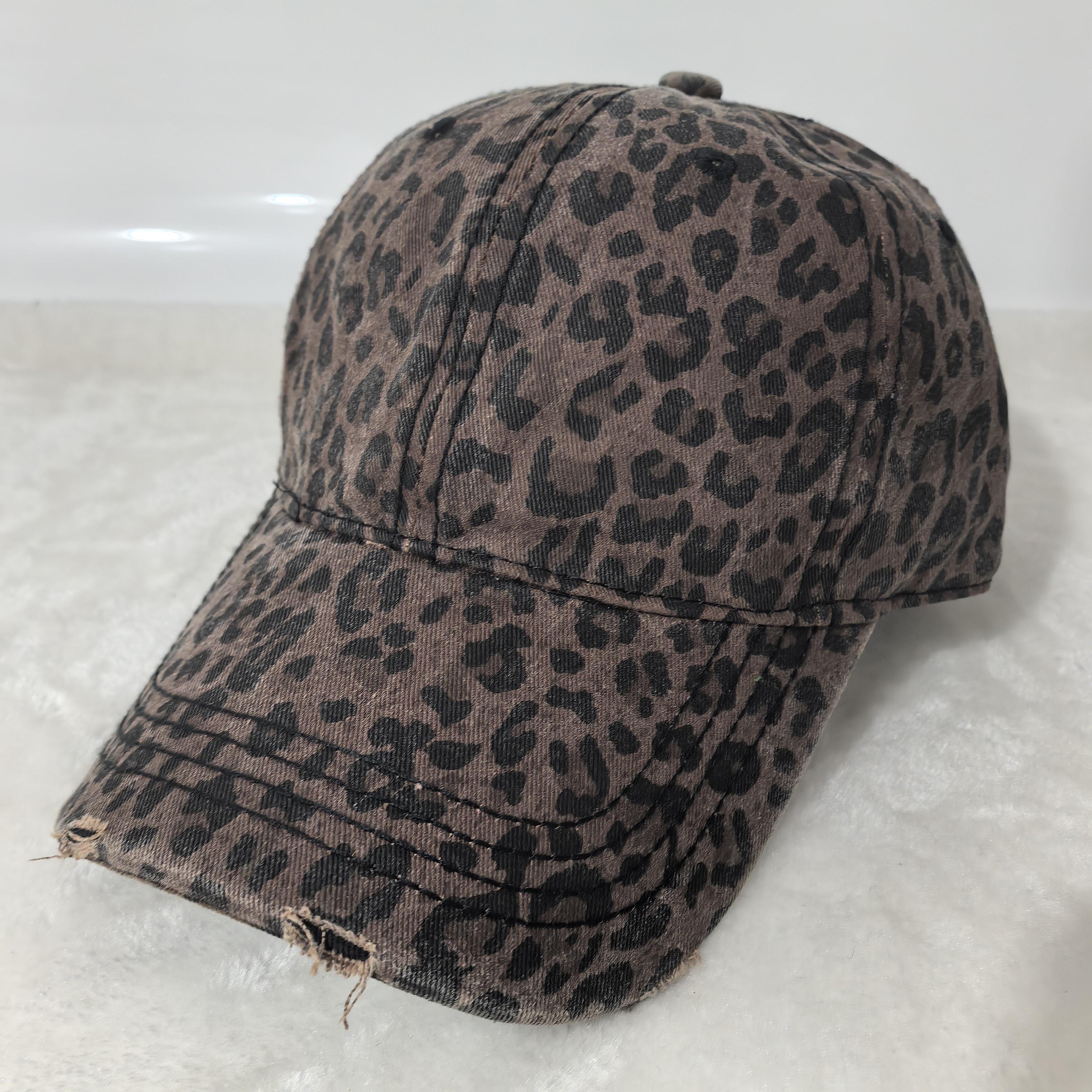 Vintage Gewaschene Leomuster Baseballkappe Für Damen Verwaschene Denim Sonnenkappe Verstellbar Lässige Streetwear Kappe Adjustable black