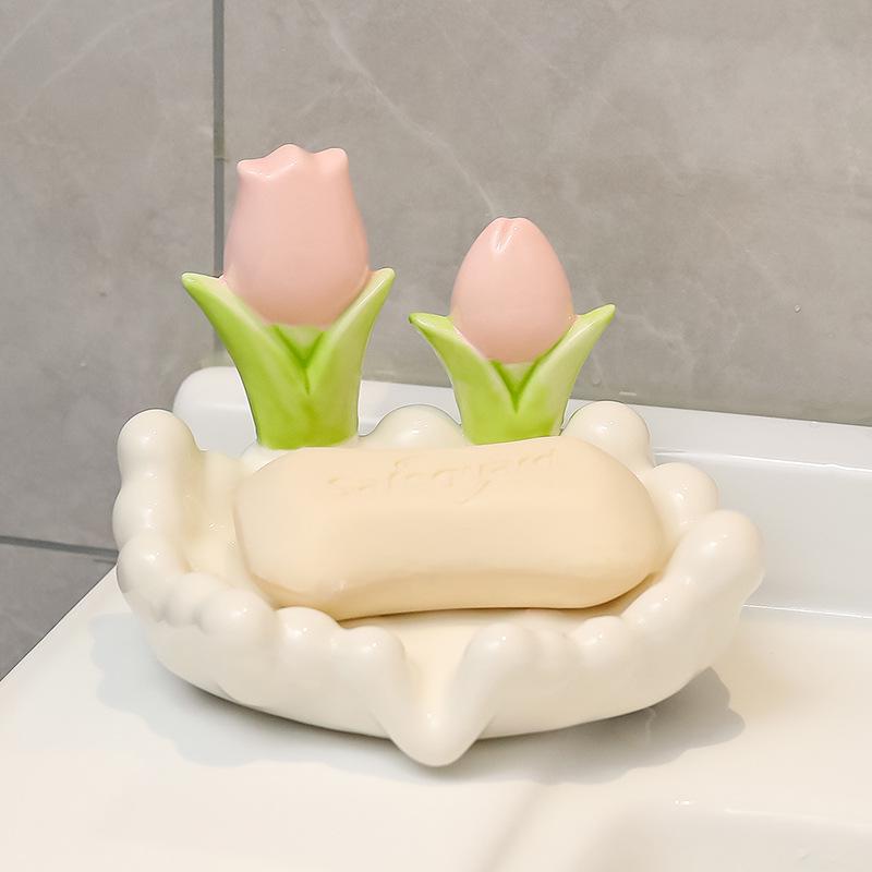 Tulip Ornament No-Punch Drain Soap Dish - High-End Bathroom Holder
