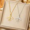 Stainless Steel Niche Design Plated 18K Gold Airplane Pendant Necklace for Women