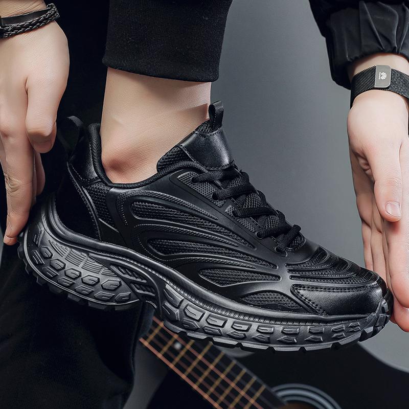 Men Pure Black Chunky Sneakers Casual Sports Shoes Thick Soles Platform Fashion Trend Shoes