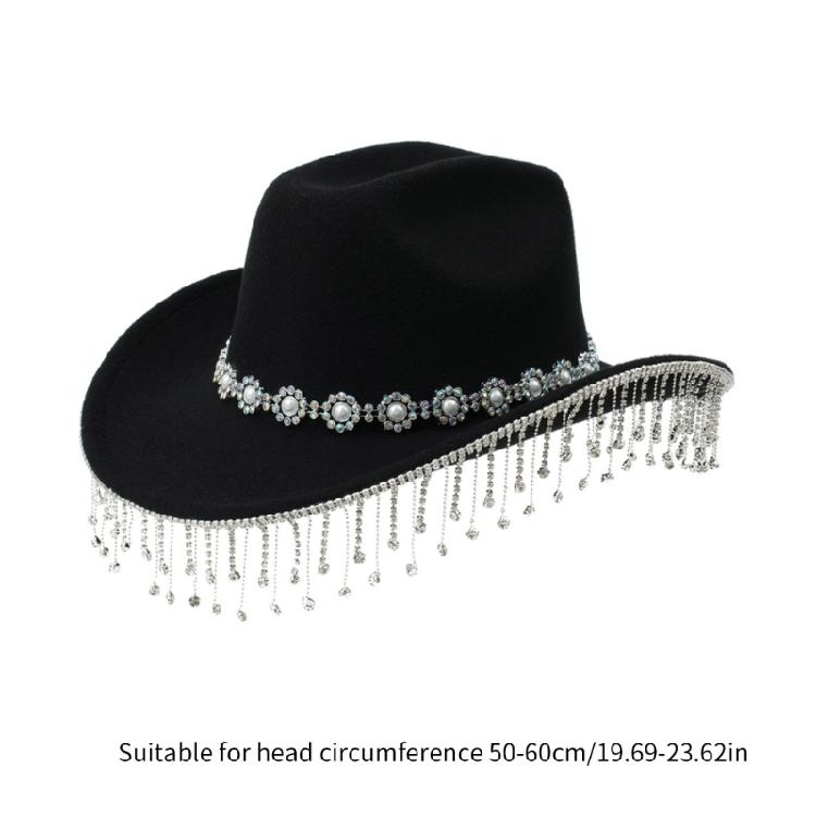 Hand Beading Diamond Tassels Hat Cowboy Hats for Carnivals Music Festival
