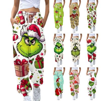 Damen Casual Fashion Weihnachtsdruck Lässige Jogginghose Elastische Taille Kordelzug Hose
