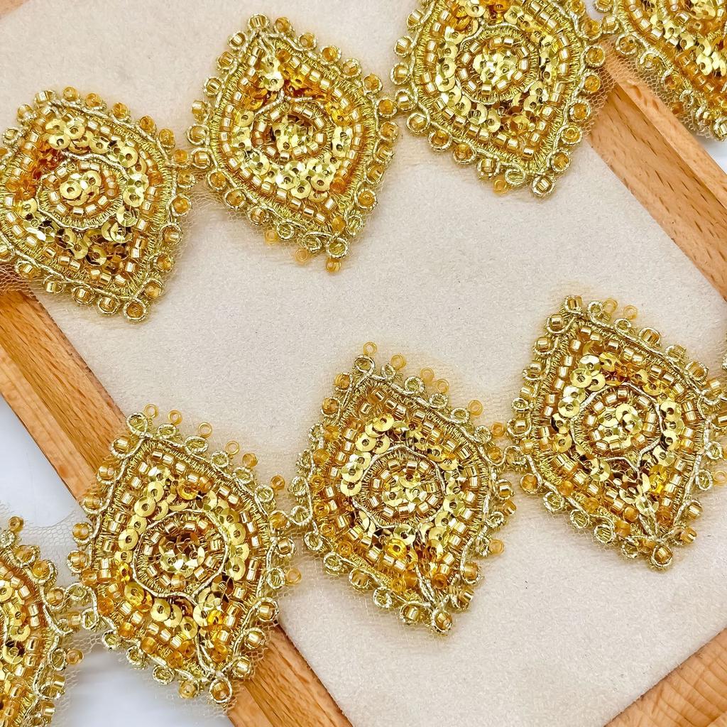 Gold Heavy Industry Beads Light Luxury Embroidery Barcode Clothing Evening Dress Performance Clothing Decorative Lace Accessories