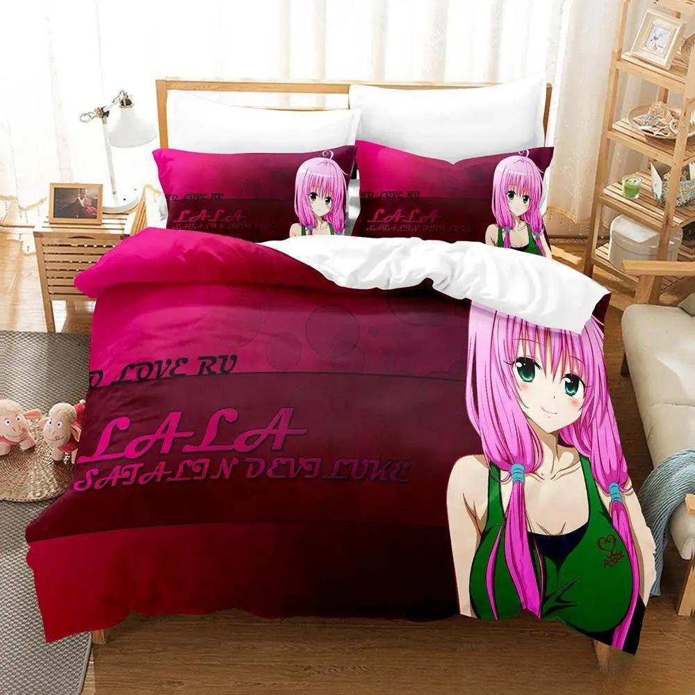 Comforter Anime Yami To Love Ru Bedding Set Bed Set Comforter King Queen Size Boys Adult Home Textiles