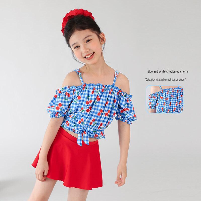 LUSON Girls  Striped Short-Sleeve Swimsuit Set 130