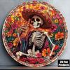 Skull Wine Metal Sign 8x8 Inch Round Aluminum 2D Flat Wall Art Decor for Home Bar Cafe Kitchen Office Holiday Gift