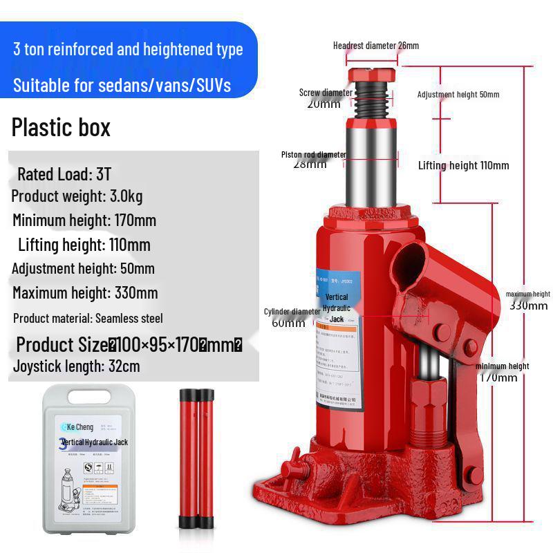 2-Ton Vertical Hydraulic Bottle Jack for Small Cars, Off-road SUVs, and Vans
