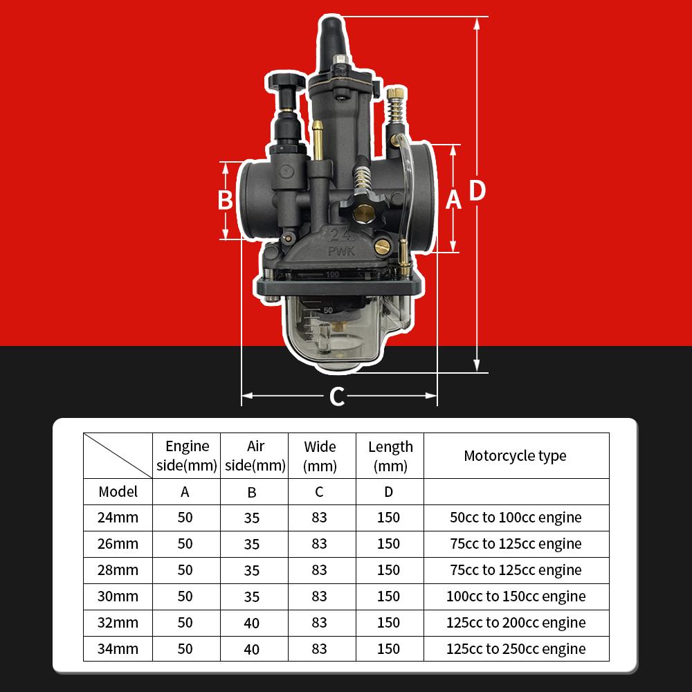 Motocross Modified Parts For Mikuni Carburetor PWK 21 24 26 28 30 32 34mm Motorcycle Flat Curtain Carb Moped Dirt Pit Bike