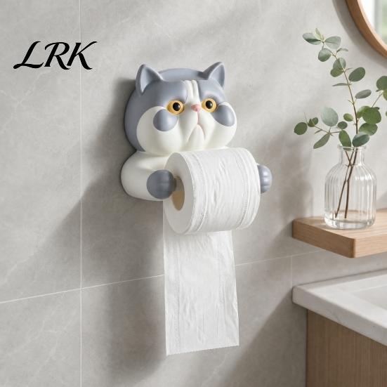 Space Bathroom Organizer Toilet Paper Holder, Cat Shape Wall Mounted No Drilling Towel Holder Rack, with Phone Multi-Purpose Damaging Mount