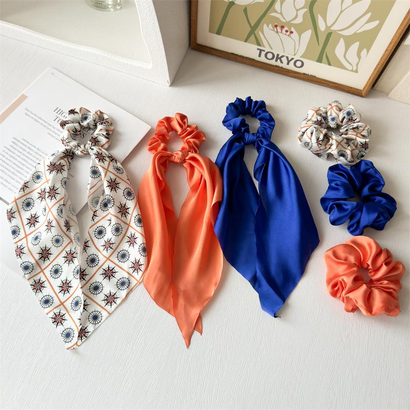 Women's Bow Tie Simple Knot Hair Tie, Colorful and Elegant Hair Ring with Long Flowing Ribbon Accessory