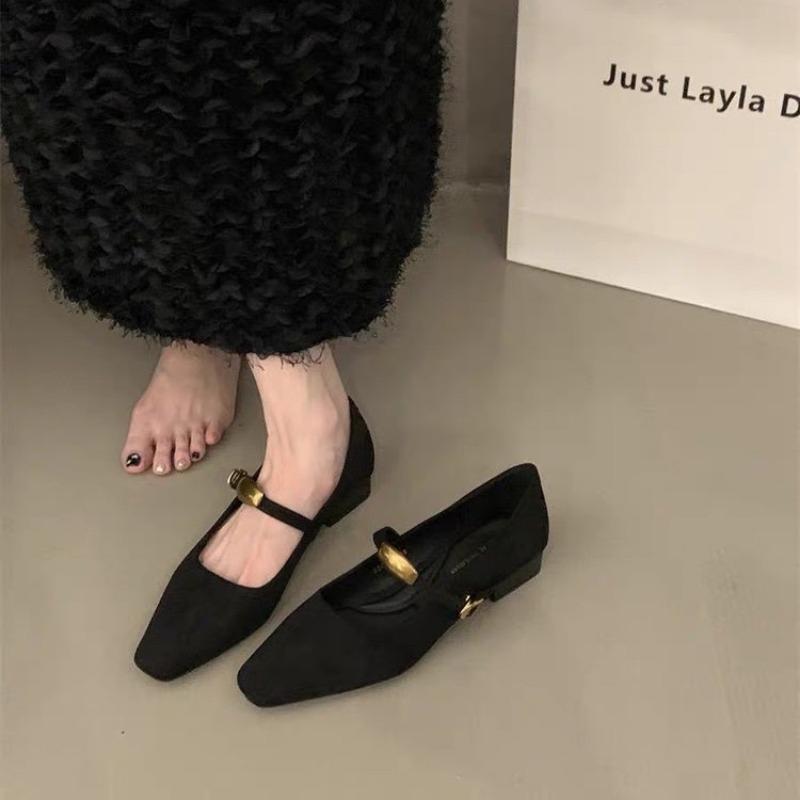 Fashion Shoes Woman Flats Square Toe Shallow Mouth Low Heels Dress Summer New Comfortable Retro Mary Janes Retro Woman Shoes Shallow