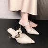 Fashion Shoes Woman's Slippers Cover Toe Square Heel Slides 2025 Summer Block Pointed Shoes Woman's Slippers Square Heel Pointed Toe Sli