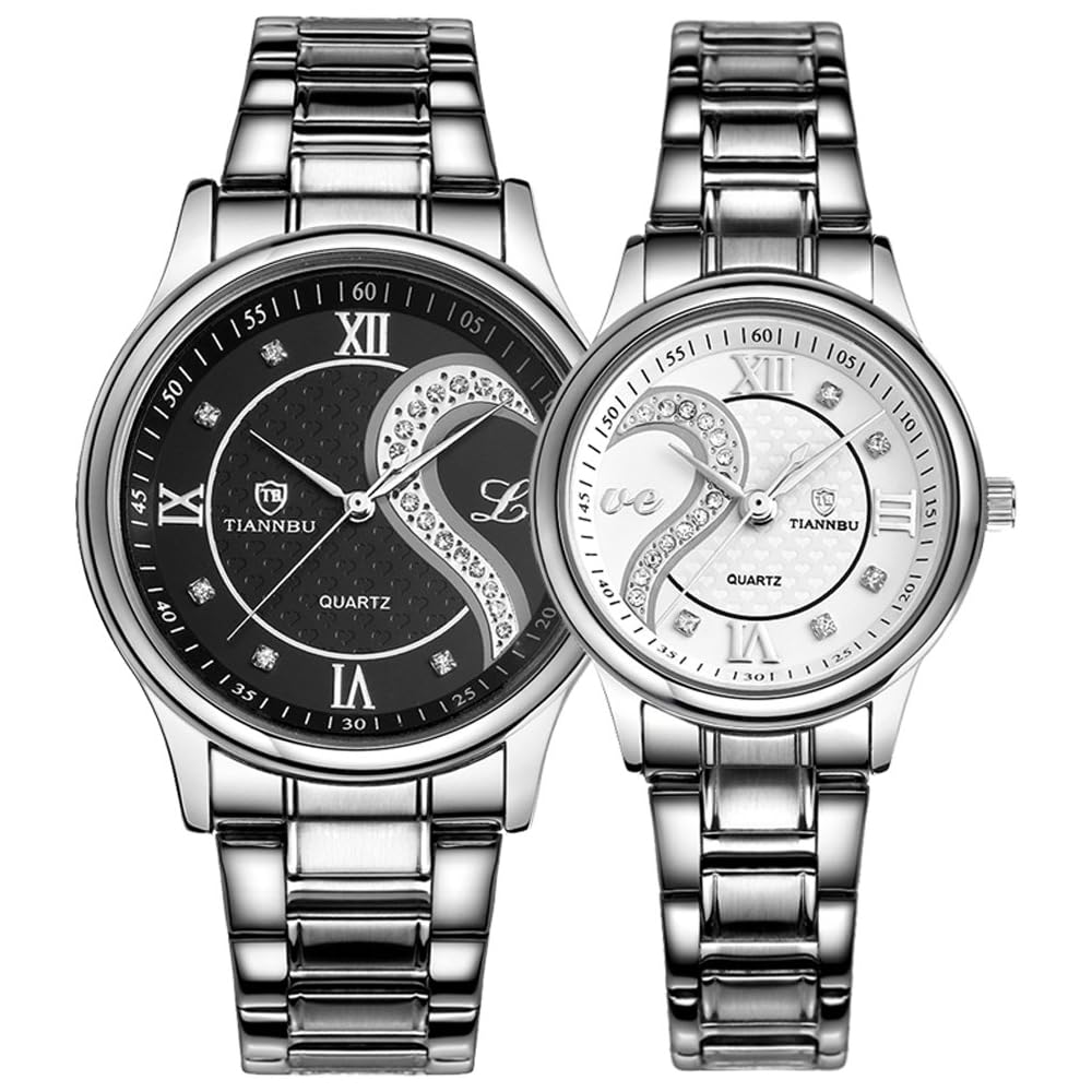 Couple s Analog Quartz Watch Round Dial Stainless Steel Strap for Him and Her