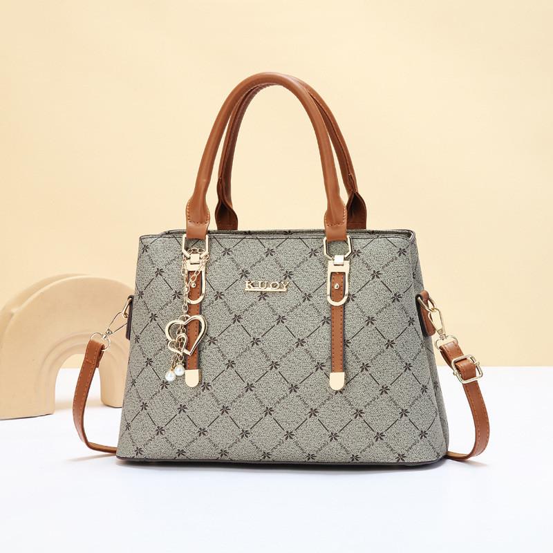 Trendy Khaki And Brown Shoulder Bag For Women Vintage Fashion Handbag With Zipper Closure