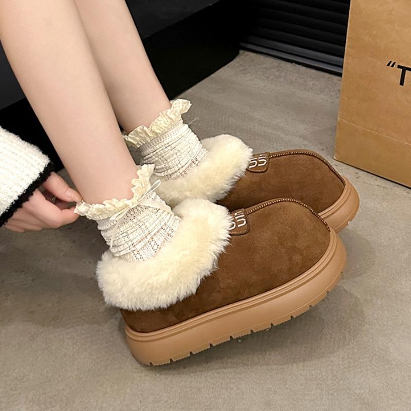 Fur Platform Women Ankle Snow Boots Winter Suede Warm Plush Cotton Shoes Brand Mid Heels Casual Shoes Woman Trend Botas Mujer