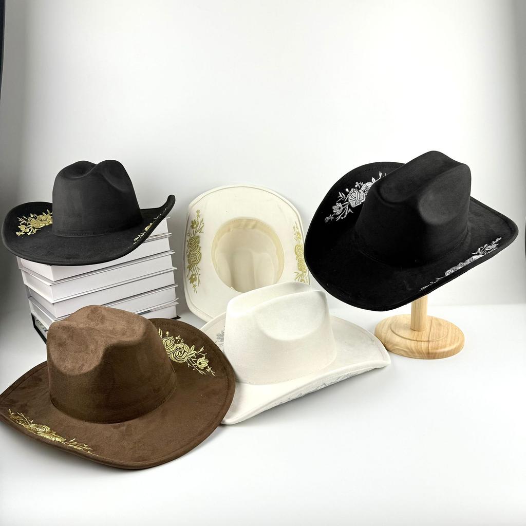 JYL TS DIY High End Cowboy Hat Leather Band Riding Cap Suede Fabric