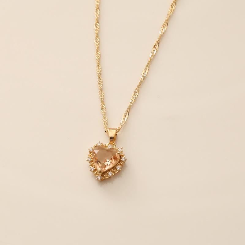 Vintage Gemstone Heart Pendant Necklace Sapphire Rhinestone Gold Plated Chain Necklaces Women Jewelry Zircon Choker