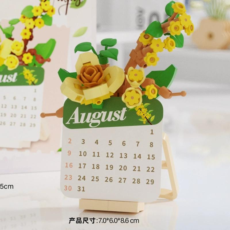 Latest Diy Calendare Time Date Flower Rose Sunflower Phalaenopsis Plum Blossom Construction Blocks Kit  Blocks Model Kids Plaything Gift
