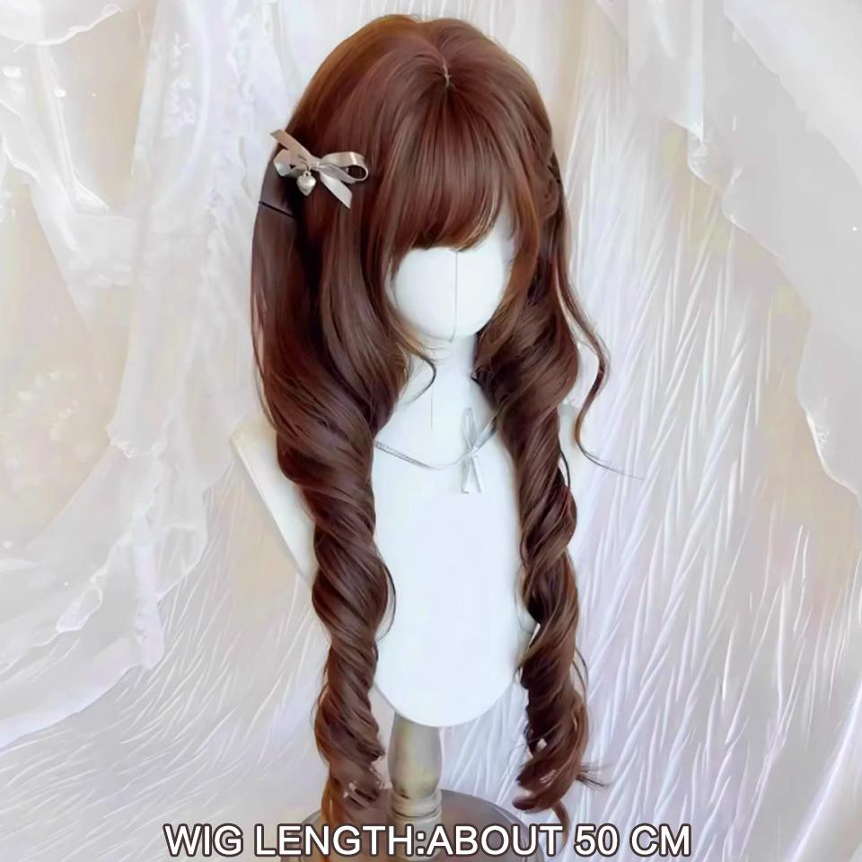 Double Ponytail Synthetic Lolita Wig Ladies Deep-rolled Double Ponytail Wig with Straight Bangs Is Suitable for Daily Christmas Party