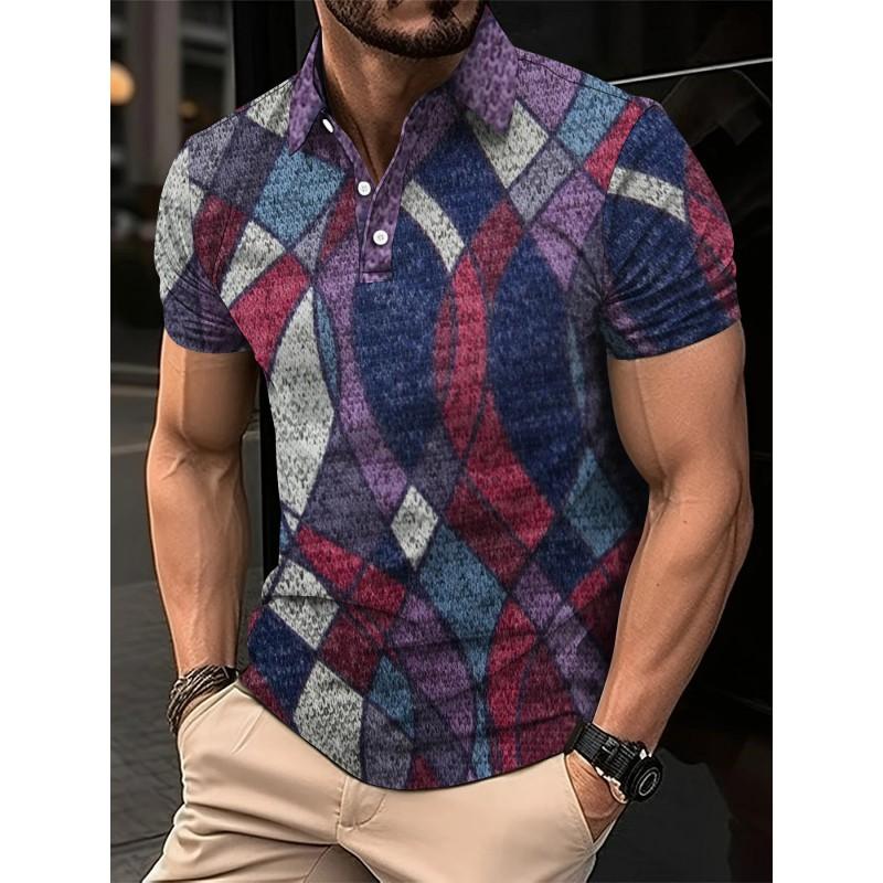 Mens Oversized Retro American Style Polo Shirt With 3D Digital Print Pique Cotton Breathable Comfortable Casual Wear