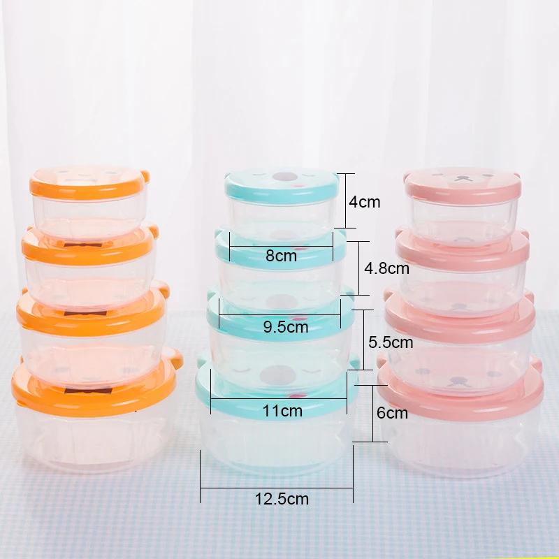 4pcs/set Children Plastic Bento Box Cartoon Print Japanese Outdoor Food Storage Container Kids Student Microwave Lunch Utensils
