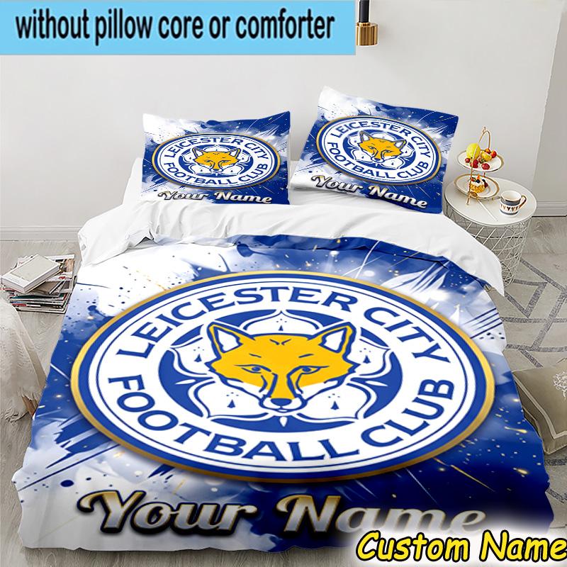 Custom Name Leicester Football Bedding Set 3PCS Duvet Cover Closure Includes 1 Duvet Cover & 2 Pillowcases for All Seasons Bedroom Decor
