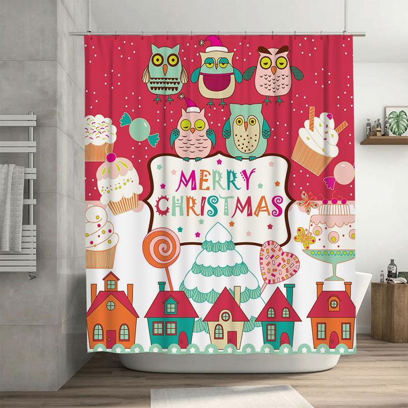 TU Christmas Shower Curtain Festive Holiday Decor Merry Xmas Pattern Bathroom Decor Waterproof Fabric Shower Curtain Set 90x180cm35x71in