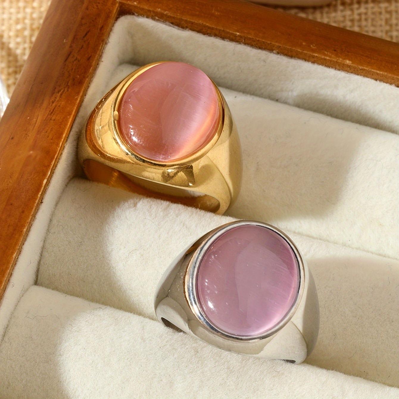 

Кольцо из нержавеющей стали литье инкрустация камень кошачий глаз кольцо на указательный палец простой минималистичный стиль титановая сталь ювелирные изделия набор из двух предметов 12No.