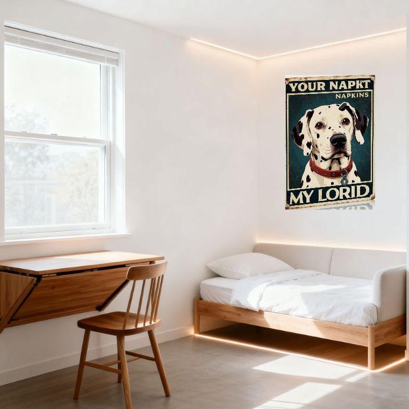 Vintage Dalmatiner Hund Metall Blechschild Türkiser Hintergrund 'YOUR NAPKT' 'MY LORID' Retro Abgenutzte Gealterte Metallplakette für Zuhause Café Ba