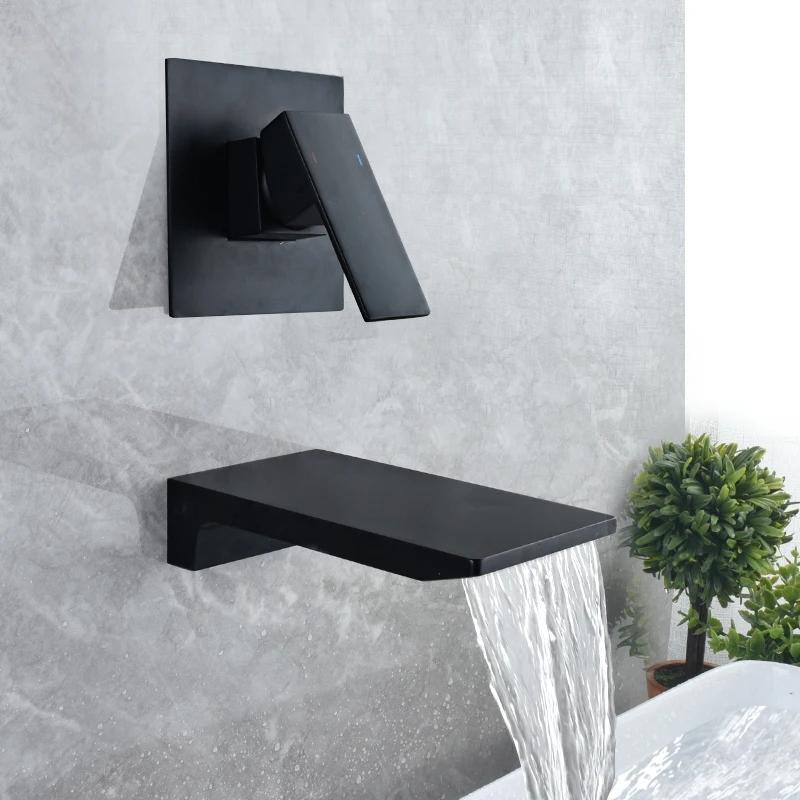 Brass Black Waterfall Basin Tap Chrome Waterfall Bathtub Sink Faucet Single Handle Bathroom Cold And Hot Mixer Tap Faucet