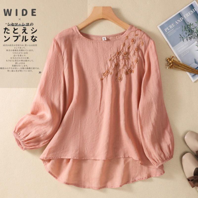 

Футболка с круглым вырезом и длинными рукавами, женская вышитая футболка 3XL розовый