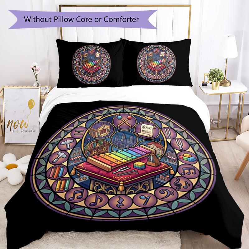 Music Education Symbols Pattern Bedding,Quilt Set Quilt Cover Pillowcase Home Birthday Gift (1*duvet cover+2*pillowcase,without core)