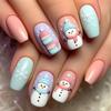 Christmas Cute Press On Nails Square Fake Nails Winter False Nails with Snowman Snowflake Designs Medium Glue On Nail Gloss Xmas Reusable Acrylic