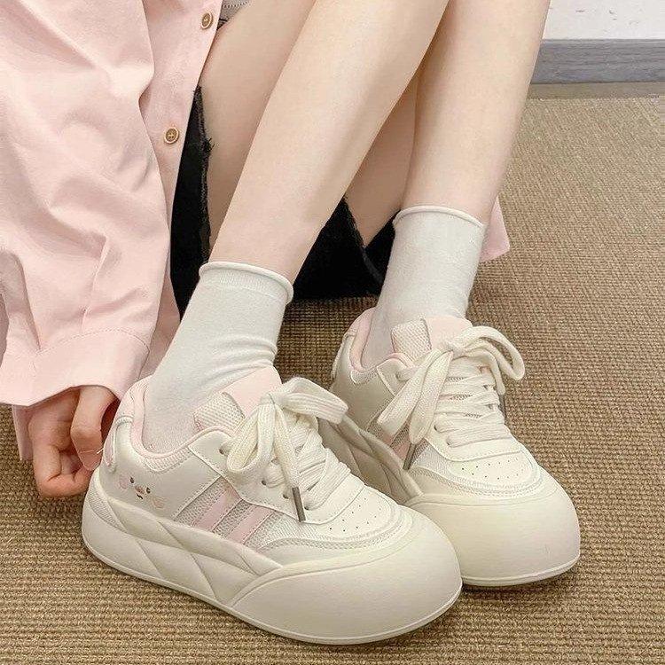 Dopamine Bow Bread Shoes Women's 2025 Summer New Mesh Breathable Little White Shoes with Skirts Sports Board Shoes