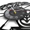 Coffee Cup Cut Out Longplay Wall Clock Kitchen Decor Cafe House Coffee Sign Black Noiseless Hanging Wall Clock Gifts for Barista