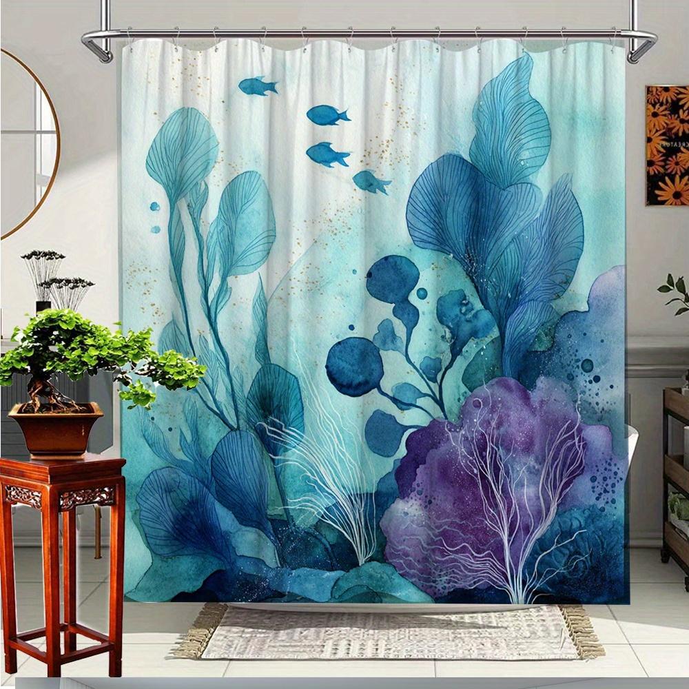 

Extra Long Shower Curtain-Underwater Ocean Theme Bathroom Decoration, Purple Aquatic Plants Bathroom Decoration Shower Curtain W60H190(CM)-1 Pcs