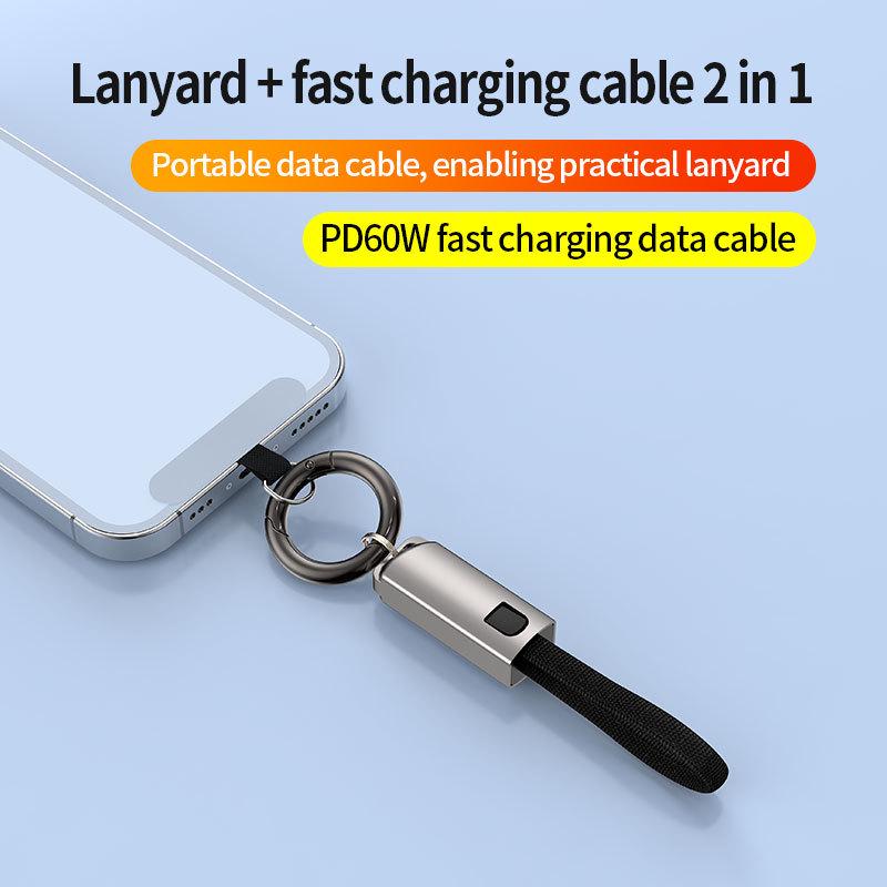 Zinc Alloy PD60W Fast Charging Data Cable Keychain for Apple iPhone/Huawei with Portable Lanyard