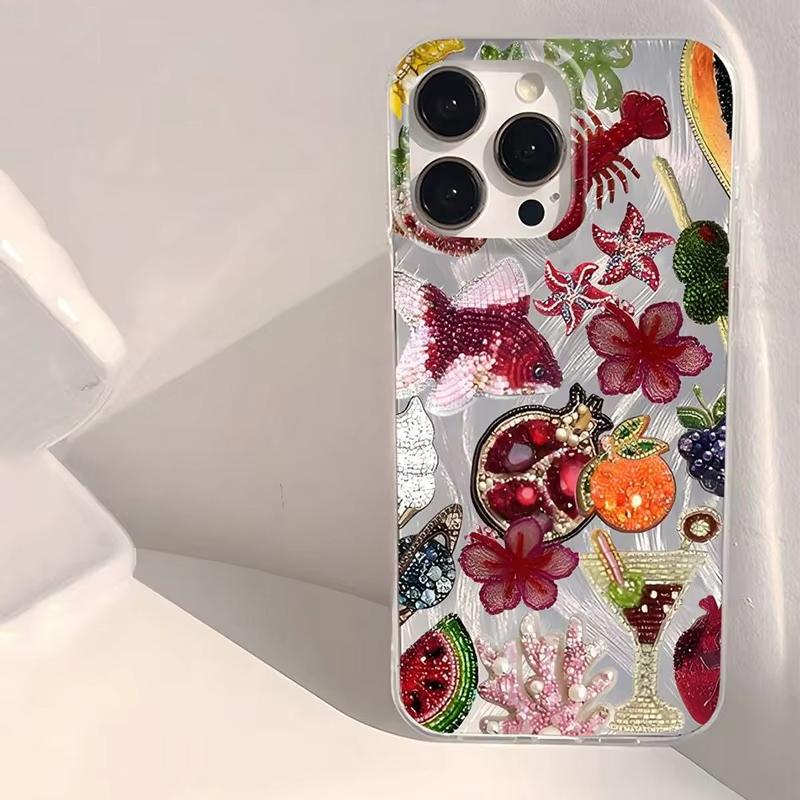 Ocean Elements Fruit Juice Pattern Phone Case For iPhone 16 15 14 Pro Max 13 12 11 Pro Max 7 8 Plus XS XR X SE2 Shockproof Cover