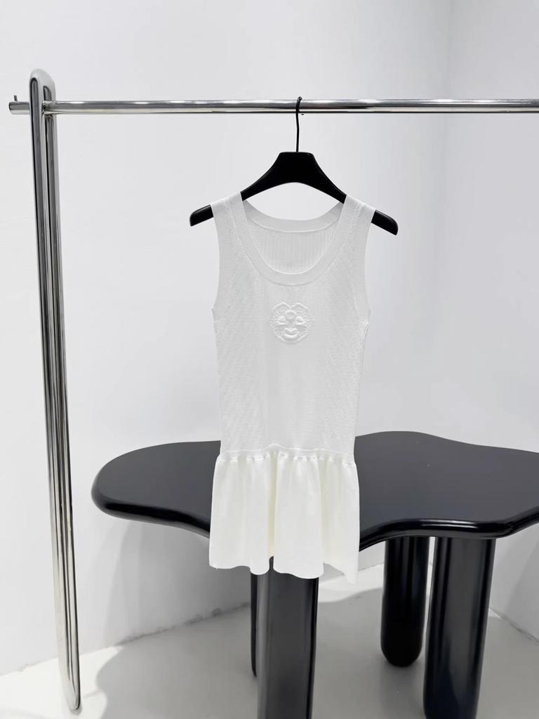 Nanyou High Custom Camellia Knit Vest Dress - Women's Slimming Summer White 26