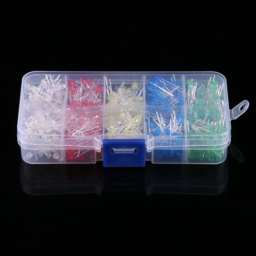 500pcs 3mm LED Light White Yellow Red Blue Green Assortment Diodes DIY Kit