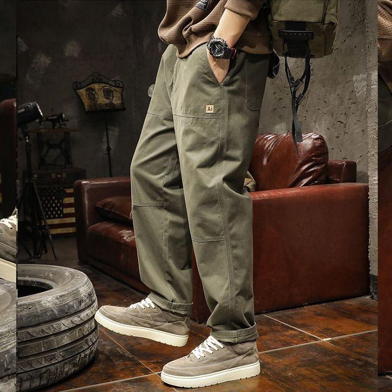 Amerikansk Stil Trend Nye Vår Hverdagsbukser Herre Ensfarget Lommer Merke Mote Minimalistisk Safari Stil Løse Vide Bukser med Høyt Liv