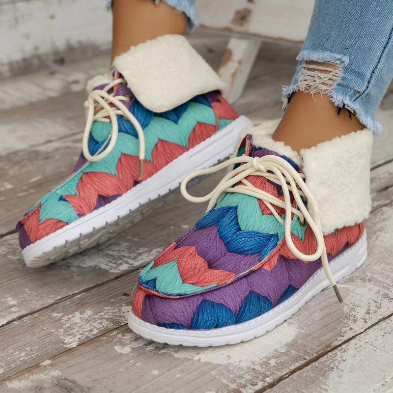 Foreign Trade European and American Large-size Cotton Shoes for Women's Winter New Santa Claus Thickened and Velvet Women's Flat-soled Cotton Shoes