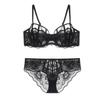 Women's Floral Lace Sheer Mesh Push Up Bra  Underwire Balconette Bralette with PantySexy Lingerie Set for Women