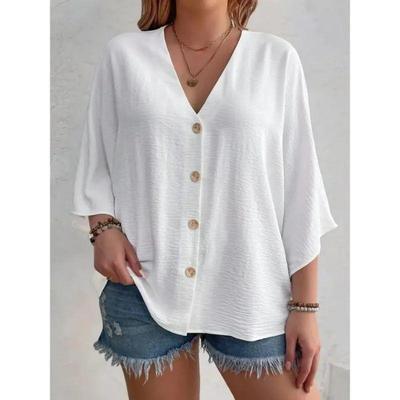 Women's Plus Size 2025 V-neck Button Casual Cotton Linen Cardigan Top